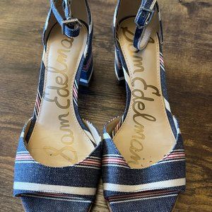 SAM EDELMAN Blue with Red/White Stripes KITTEN HEELS Size 8